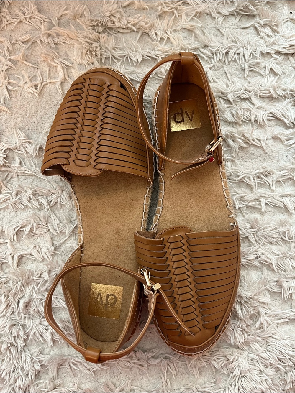 DV by Dolce Vita Tan Woven Ankle-Strap Sandals